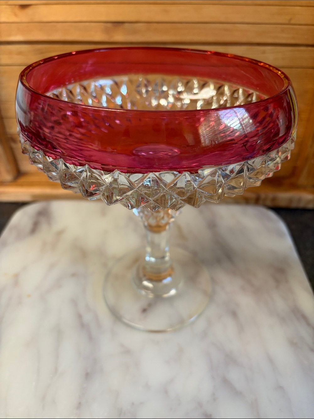Ruby Rim Pressed Glass Compote - Picture 3 of 6